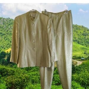 Rena Rowan 8 lined silk blend green button down jack with slacks woman's suit